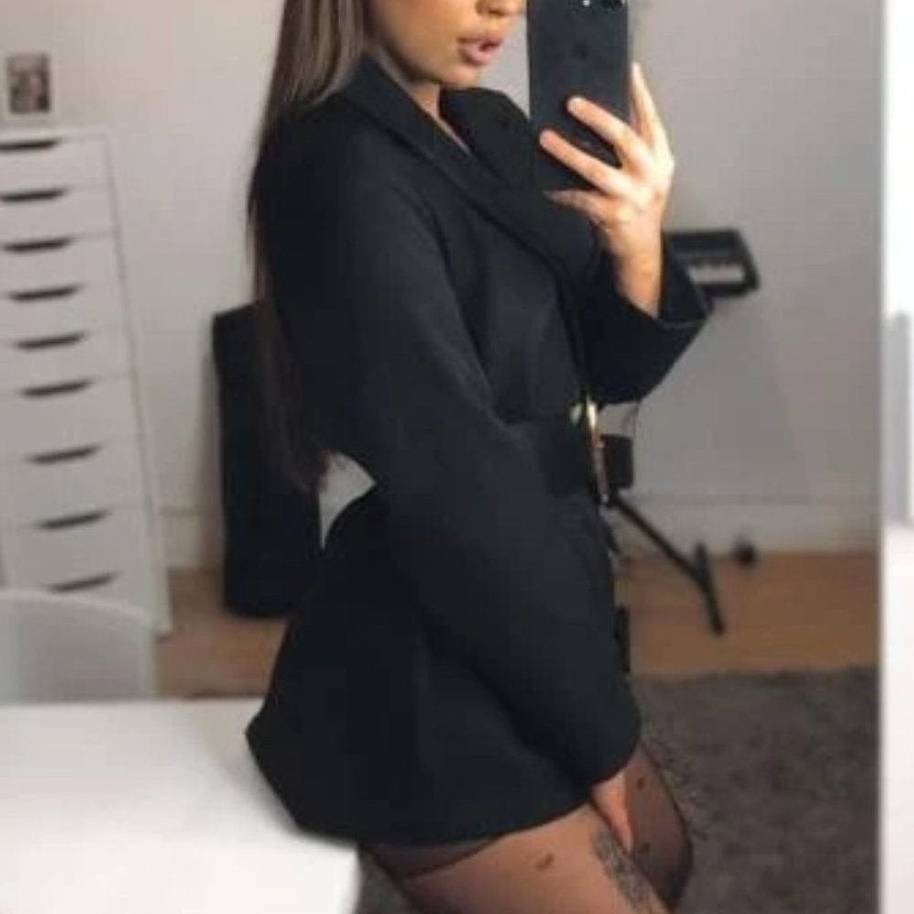 Double Breasted Lapel Neck Blazer black - Picture 4 of 16